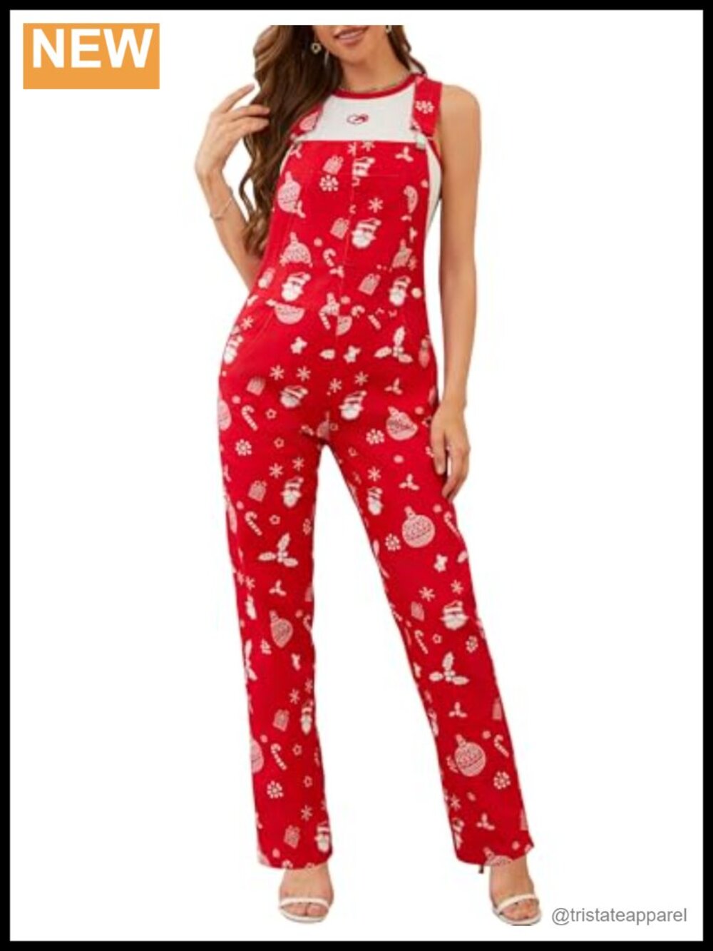 Christmas Jumpsuit Womens Sleeveless Bib Overalls Festive Holiday Party